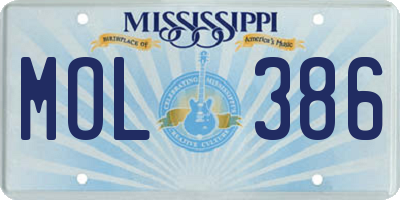 MS license plate MOL386