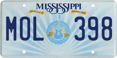 MS license plate MOL398