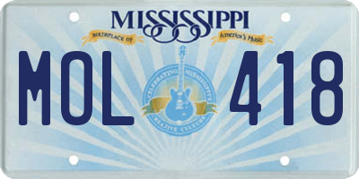 MS license plate MOL418