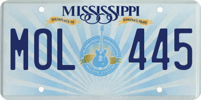 MS license plate MOL445