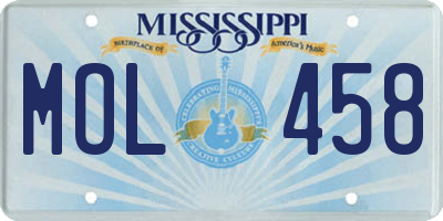 MS license plate MOL458