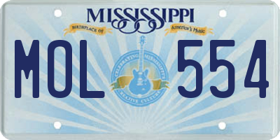 MS license plate MOL554