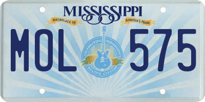 MS license plate MOL575