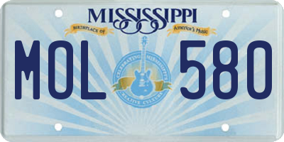 MS license plate MOL580