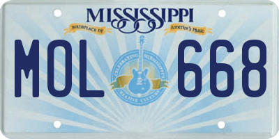 MS license plate MOL668