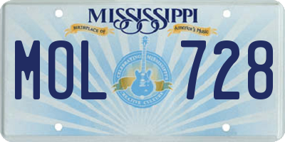 MS license plate MOL728