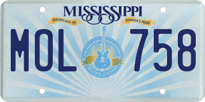 MS license plate MOL758