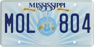 MS license plate MOL804