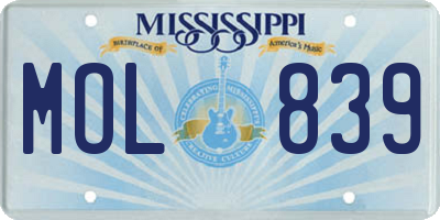 MS license plate MOL839