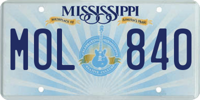 MS license plate MOL840