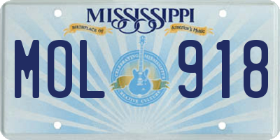 MS license plate MOL918