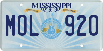 MS license plate MOL920