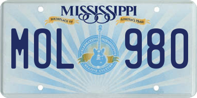 MS license plate MOL980