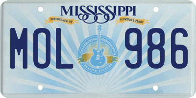 MS license plate MOL986