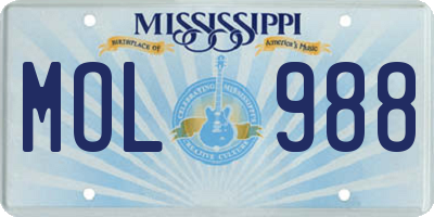 MS license plate MOL988