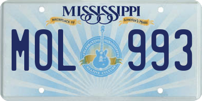 MS license plate MOL993