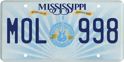 MS license plate MOL998