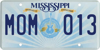MS license plate MOM013