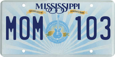 MS license plate MOM103