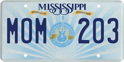 MS license plate MOM203
