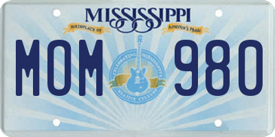 MS license plate MOM980