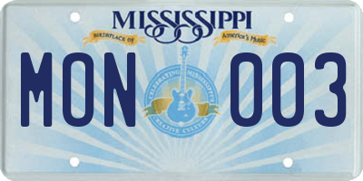 MS license plate MON003