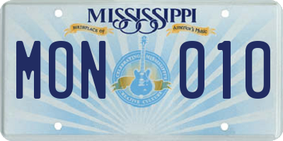 MS license plate MON010