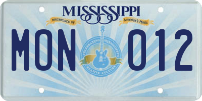 MS license plate MON012