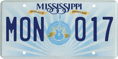 MS license plate MON017