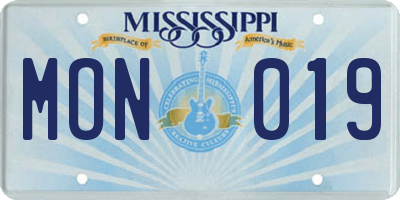MS license plate MON019