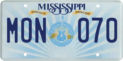 MS license plate MON070