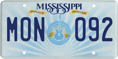 MS license plate MON092