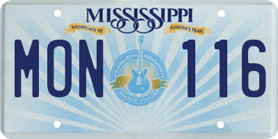 MS license plate MON116