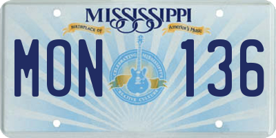 MS license plate MON136