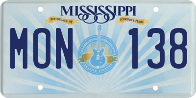 MS license plate MON138