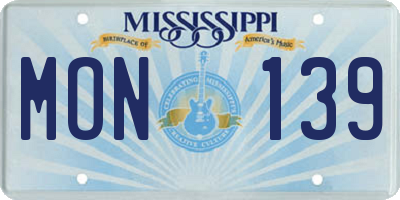 MS license plate MON139