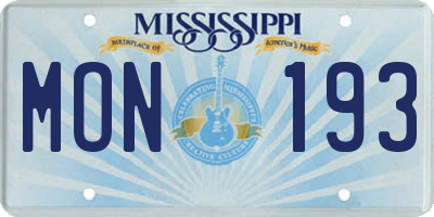MS license plate MON193