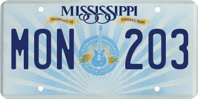 MS license plate MON203