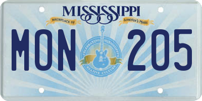 MS license plate MON205