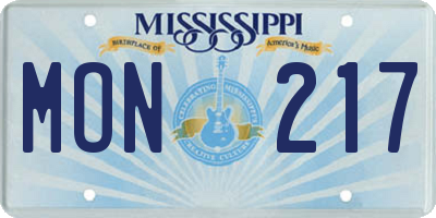 MS license plate MON217