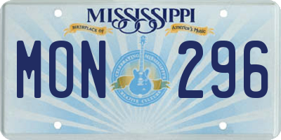 MS license plate MON296