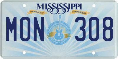 MS license plate MON308
