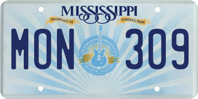 MS license plate MON309