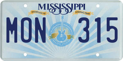 MS license plate MON315