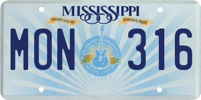 MS license plate MON316