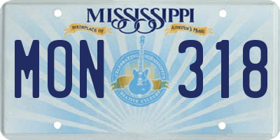 MS license plate MON318
