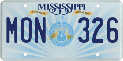 MS license plate MON326