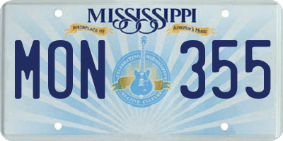 MS license plate MON355
