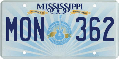 MS license plate MON362