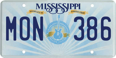 MS license plate MON386